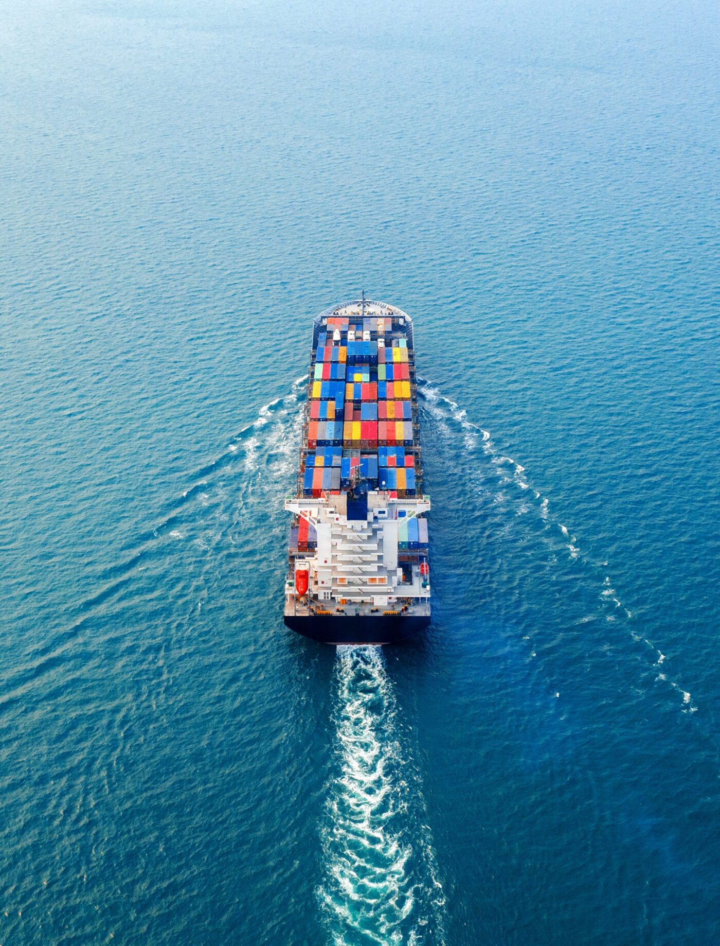 Aerial view of a container ship at sea